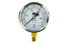 100mm Dial Pressure Gauge 0 - 16 bar and psi Bottom Entry - 34/656/0