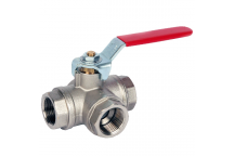 20mm ART70 Brass 3 Way L Port Ball Valve Red Lever BSPP Ends FxF PN32