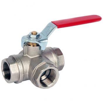 20mm ART71 Brass 3 Way T Port Ball Valve Red Lever BSPP Ends FxF PN32