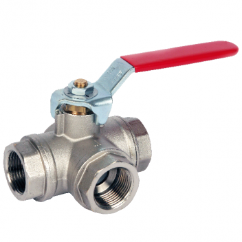 25mm ART70 Brass 3 Way L Port Ball Valve Red Lever BSPP Ends FxF PN32